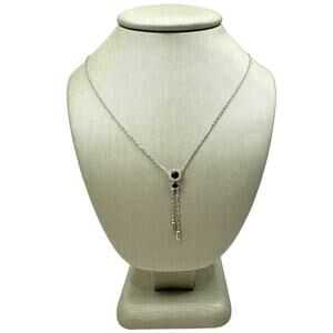 10K White Gold Garnet & .07cttw Diamond Tassel Necklace (12090)